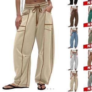 Tanming Women's High Waisted Barrel Sweatpants Baggy light khaki size large BNWT